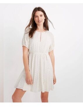 NWT Madewell Ivory Eyelet  Embroidered Tassel Tie Mini Dress Cap Sleeves Size 8P